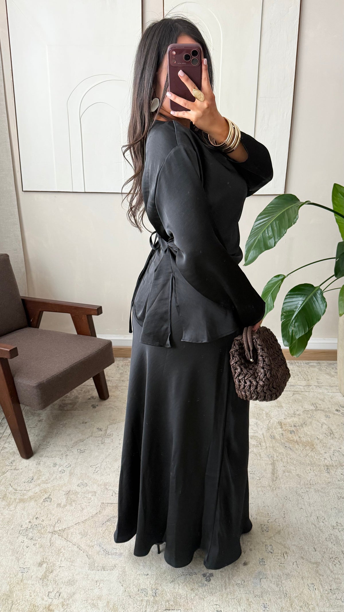 Ensemble satiné jupe ALARA I Noir