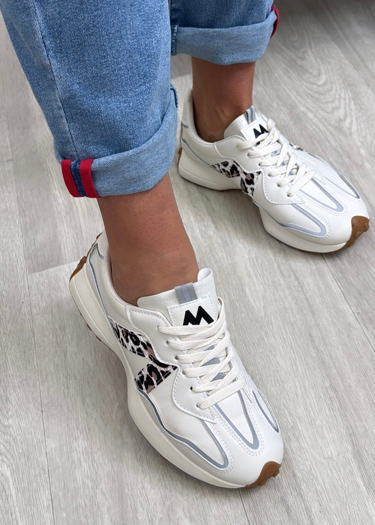 Trish Leopard Stripe White Trainers