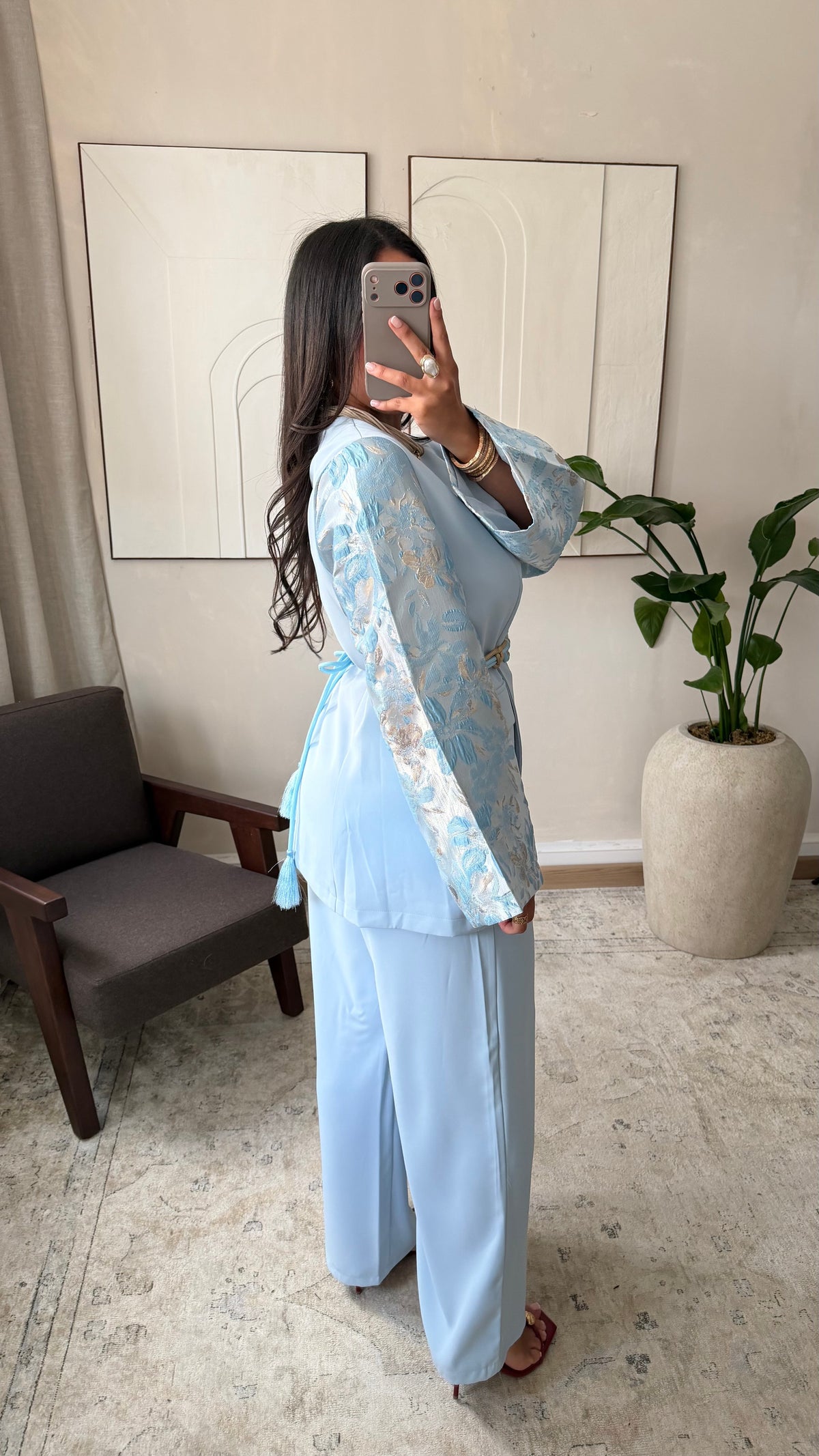 Ensemble tailleur manches brocard | Bleu