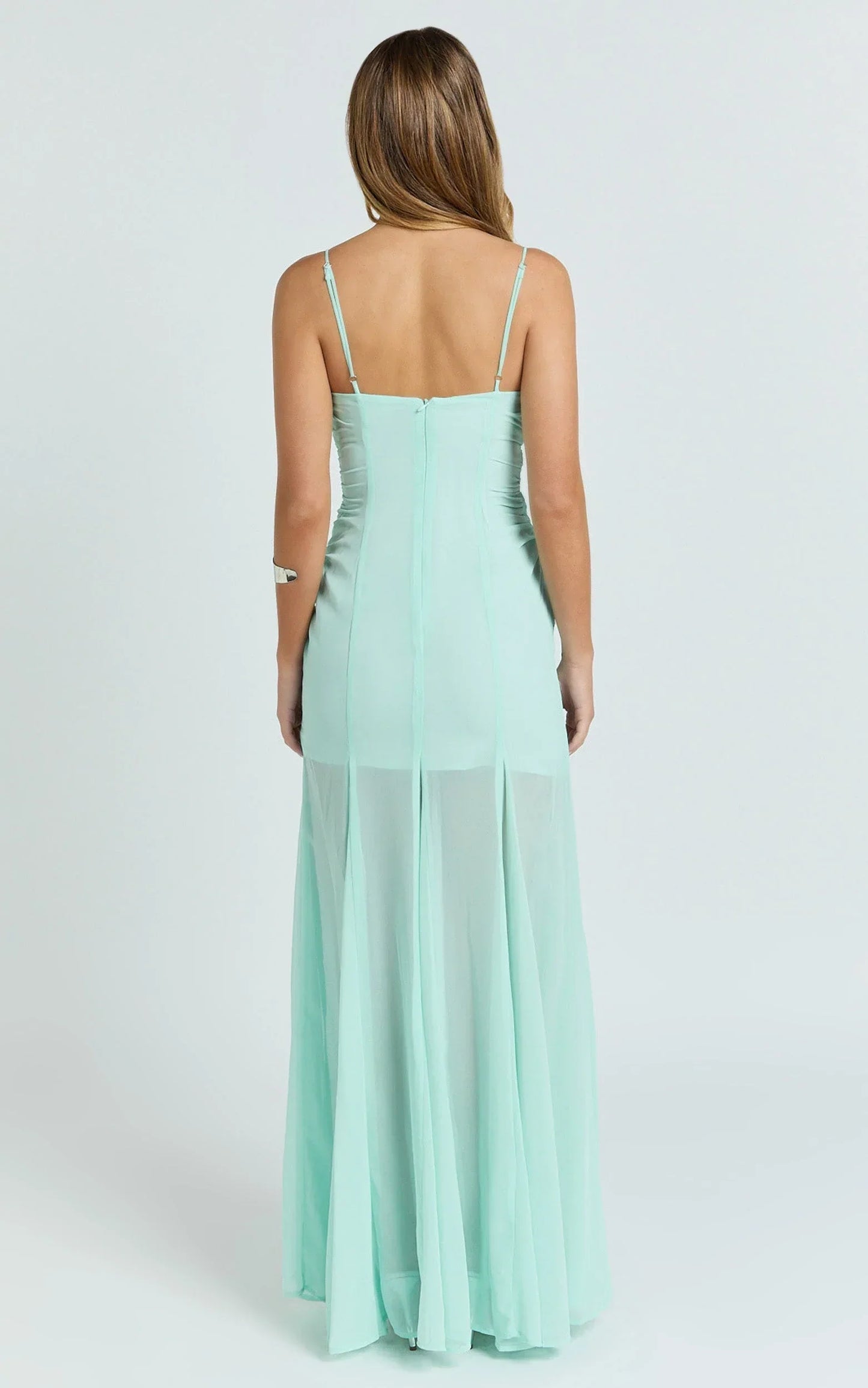 Hudgens Maxi Dress - Georgette Godet Panel Dress in Mint