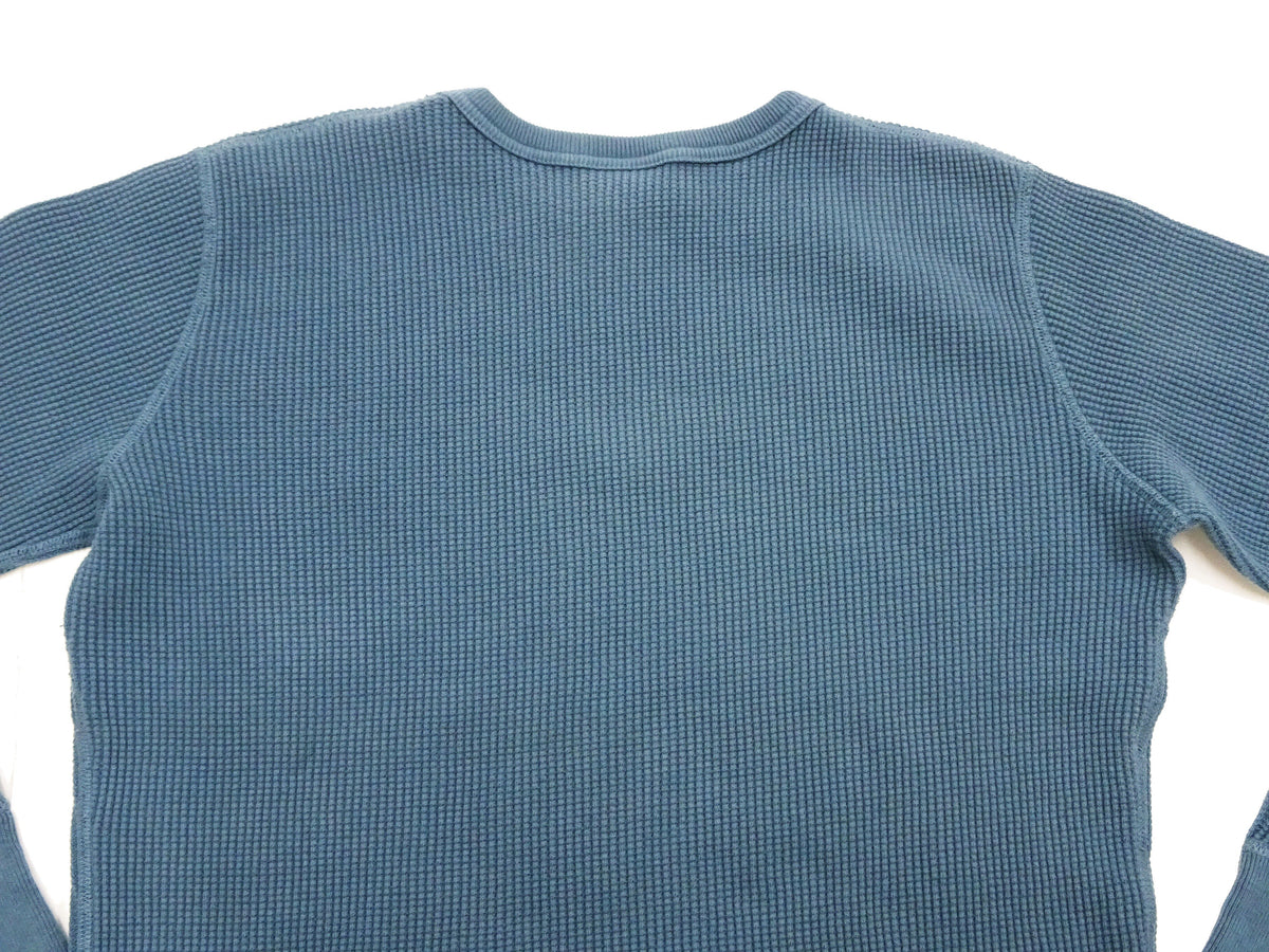 Studio D'Artisan Men's Heavyweight Waffle Knit Thermal Long Sleeve T-Shirt - 100% Cotton, Crew Neck, Ribbed Cuffs, Raw-edge hem, Made in Japan (SDA 9936) Faded-Blue