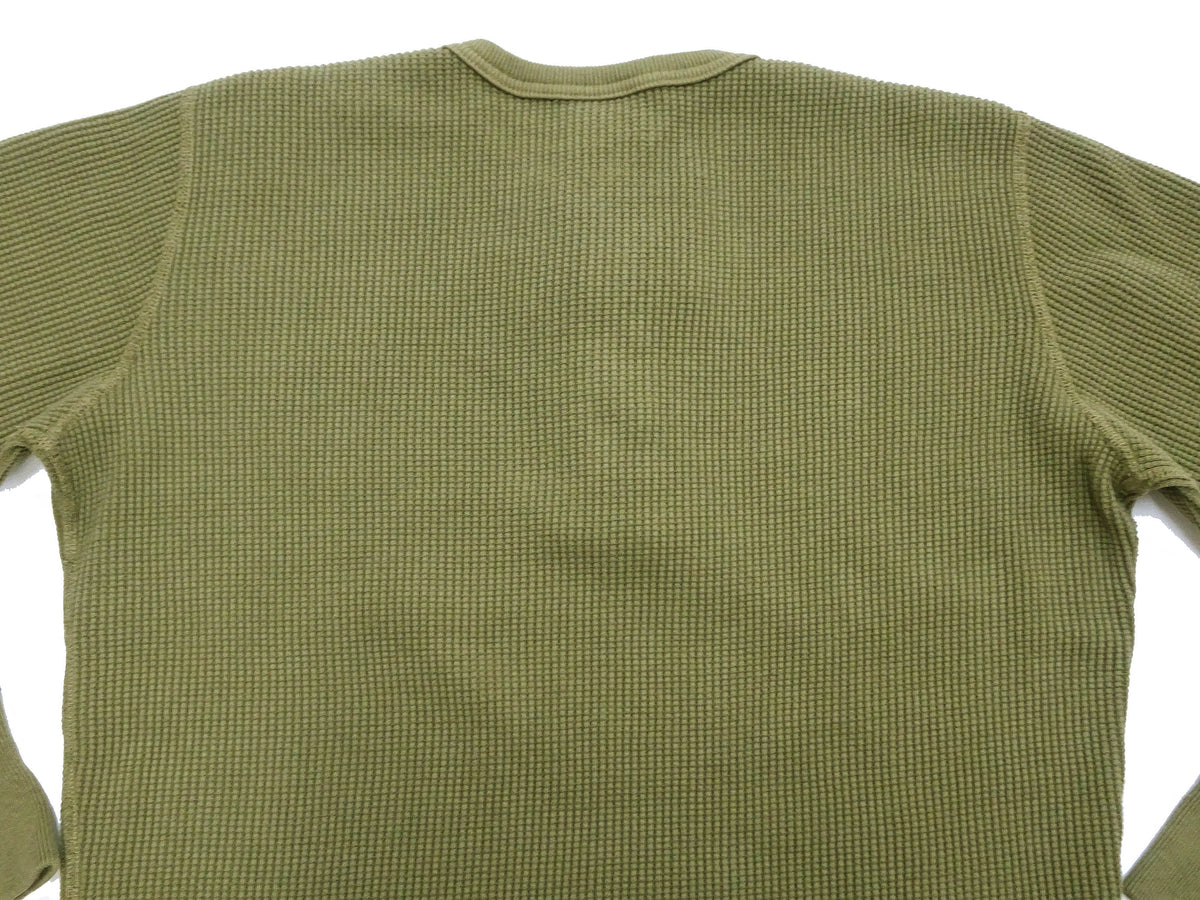 Studio D'Artisan Men's Heavyweight Waffle Knit Thermal Henley Long Sleeve T-Shirt - 100% Cotton, Ribbed Crew Neck Band, Ribbed Cuffs, Raw-edge hem, Made in Japan (SDA 9937) Khaki