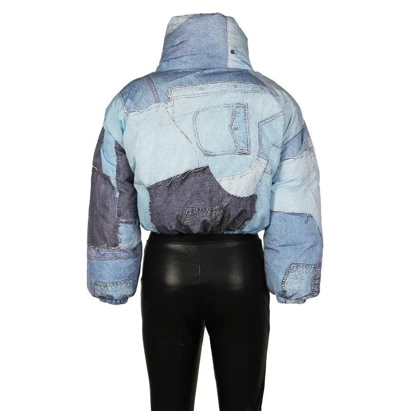 2025 Fashion Women's Jacket with Denim Print Cotton Coat