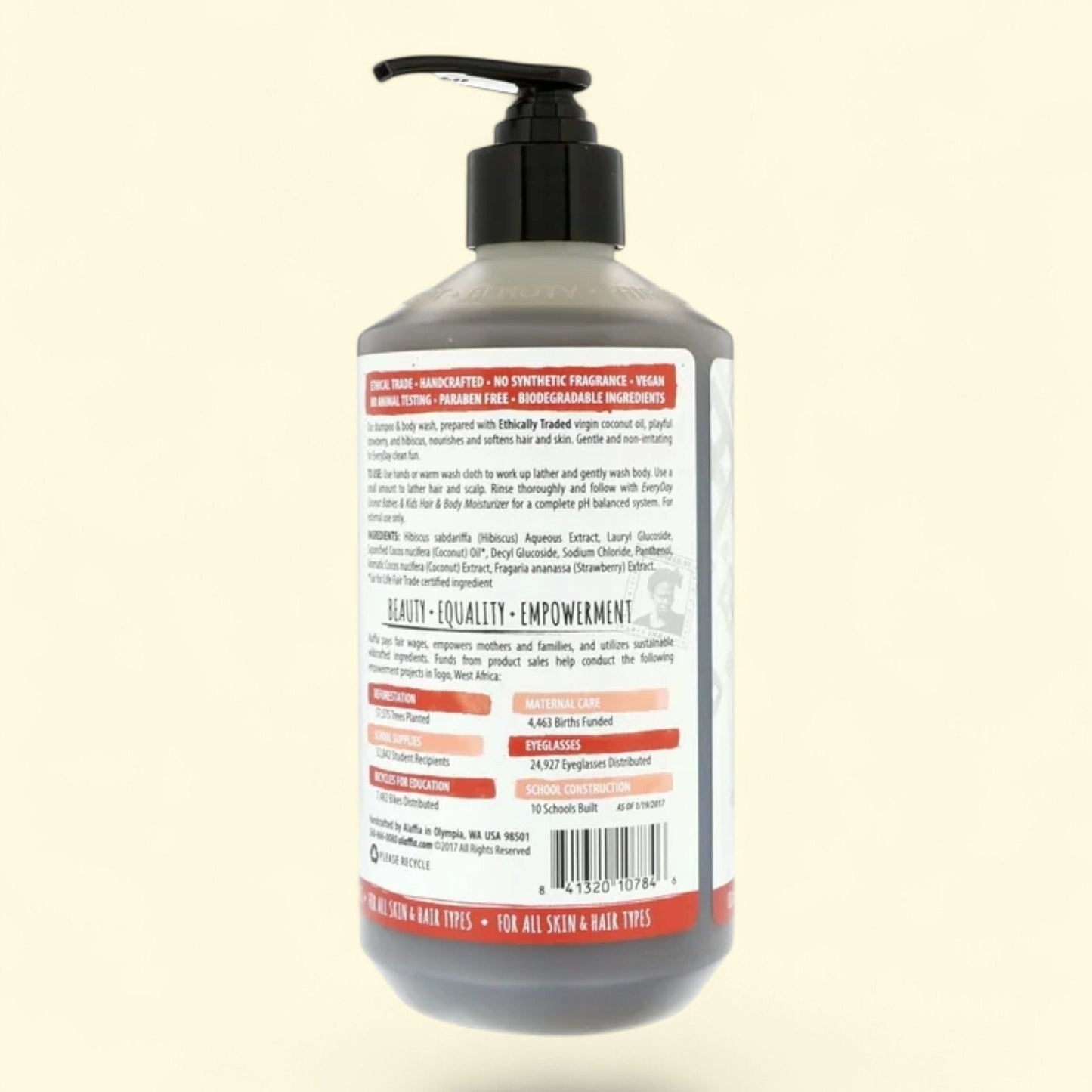 Alaffia Shampoo Body Wash, Babies Kids Coconut Strawberry, 16 oz