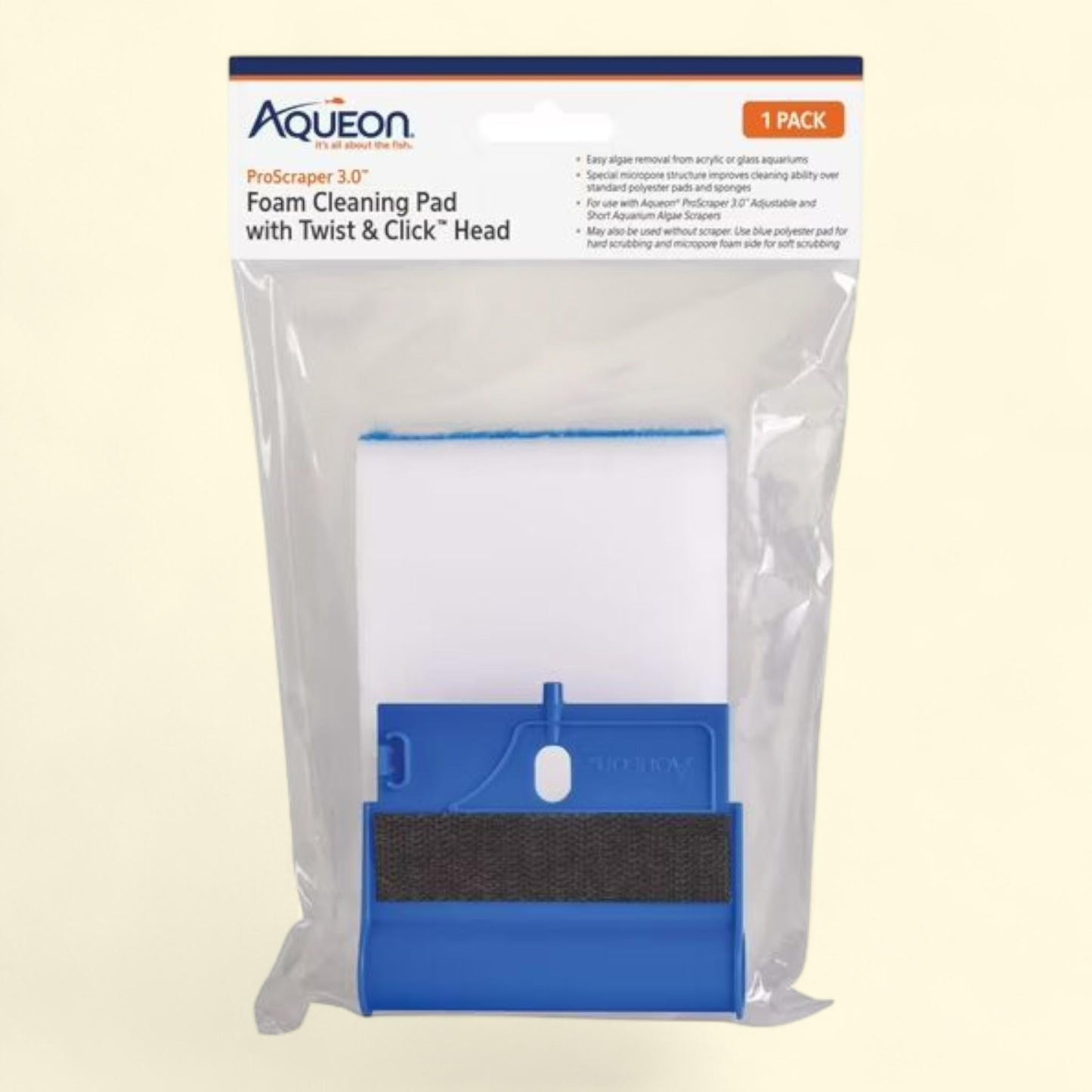 Aqueon ProScraper 3.0 Foam Cleaning Pad & Twist & Click Head, 1 count