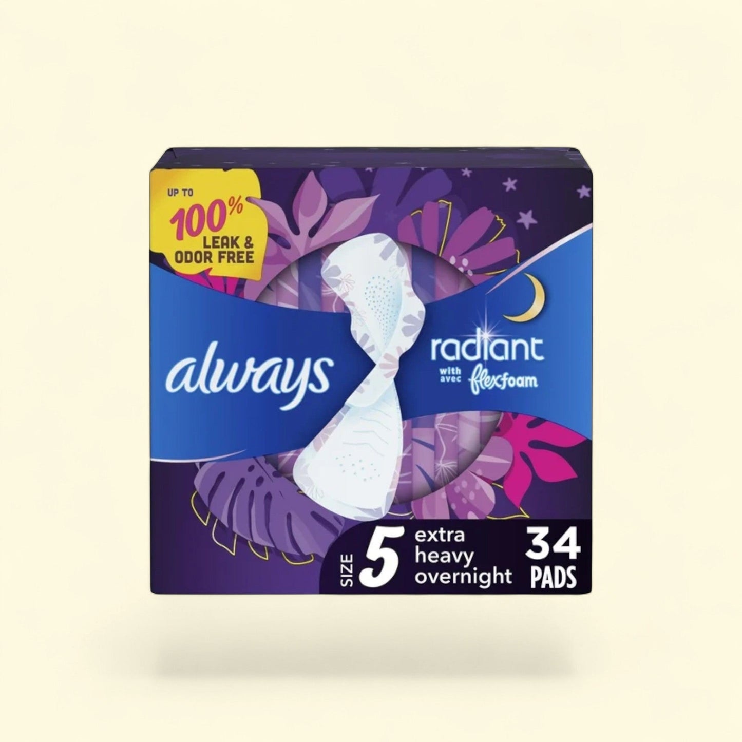 Always Radiant Feminine Pads with Wings, Size 5, 34 Ct