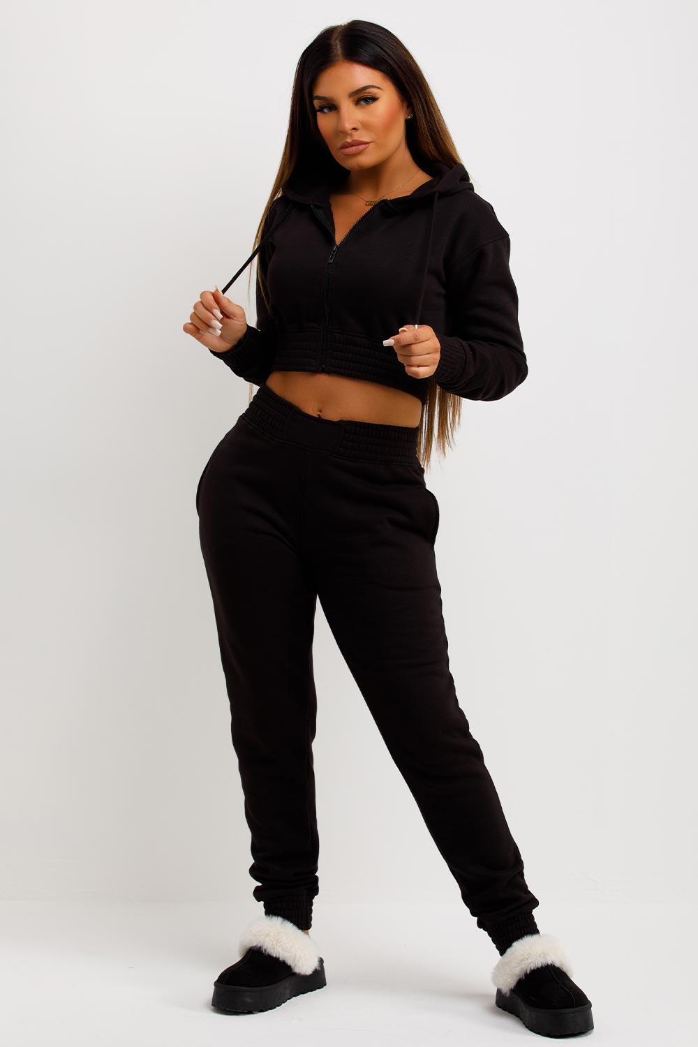 Black Tracksuit With Zip Front Cropped