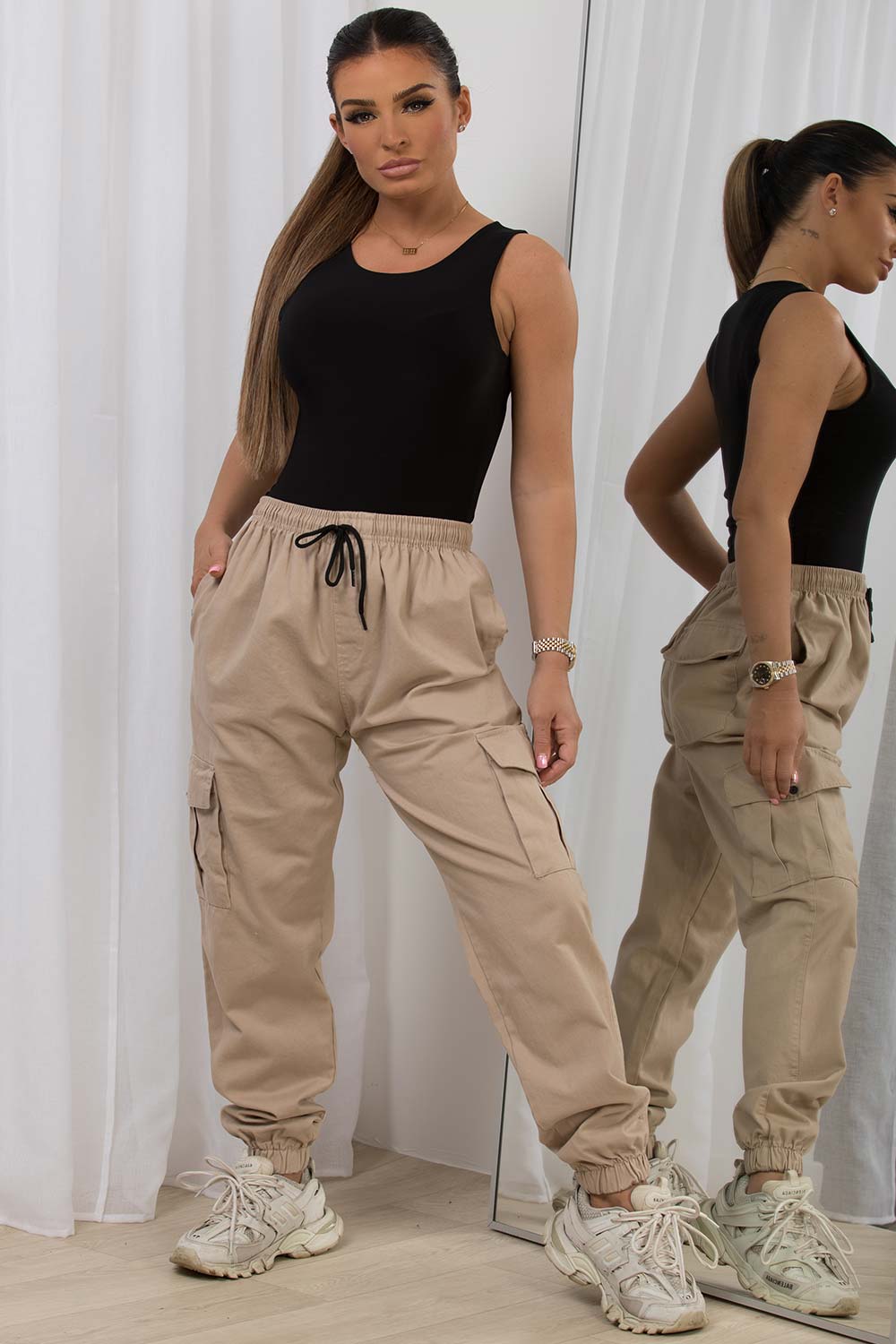 Cargo Trousers With Cuffed Bottoms Beige