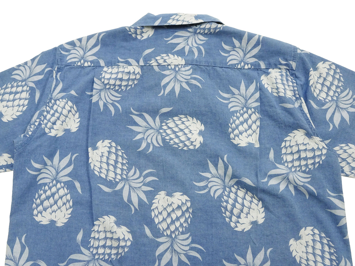 Duke Kahanamoku by Toyo Enterprises Men's Short Sleeve Hawaiian Shirt - Duke's Pineapple Light Indigo Cotton Aloha Shirt - Made in Japan (DK39641 125 Soft Blue)