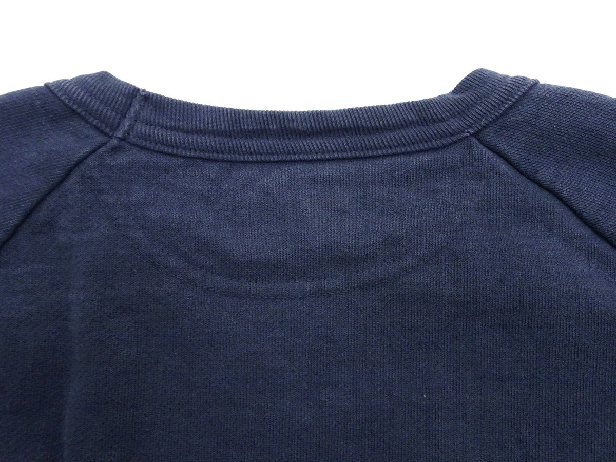 Japan Blue Jeans Long Sleeve French Terry T-Shirt Men's Casual Plain Crew-Neck Raglan-Sleeve Inlay Shirt JBKN1001 Navy-Blue