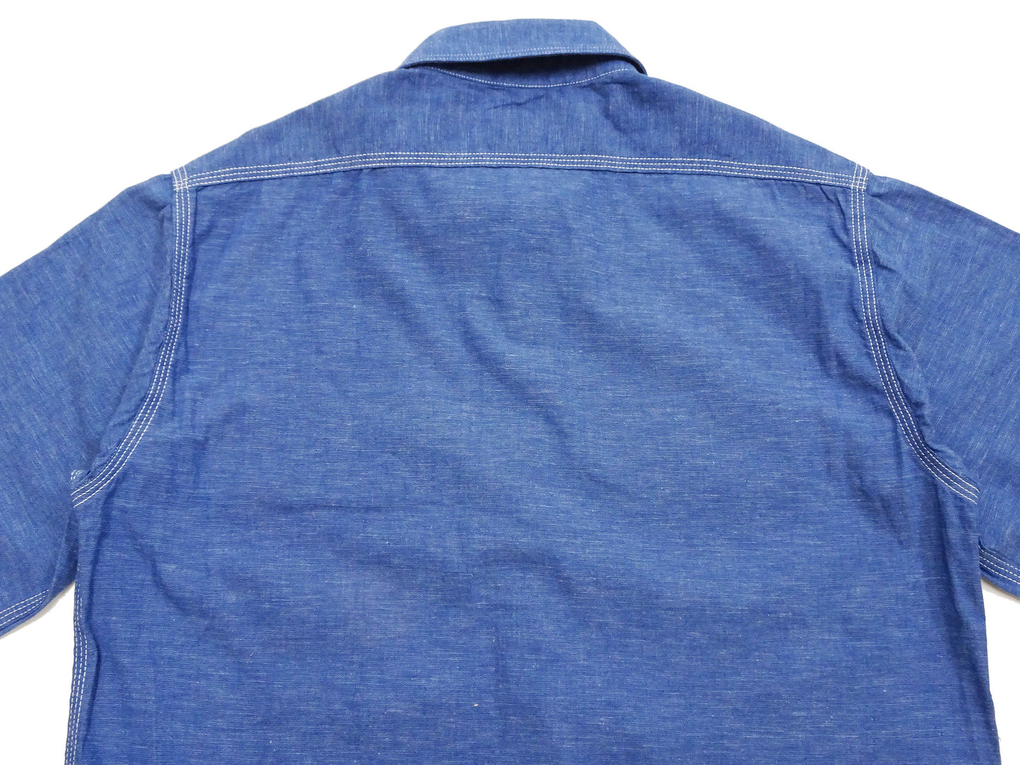 Sugar Cane Men's Long Sleeve VAT-Dyed Solid Chambray Work Shirt, Vintage-Inspired, One-Wash, Made in Japan (SC25513 125 Blue)