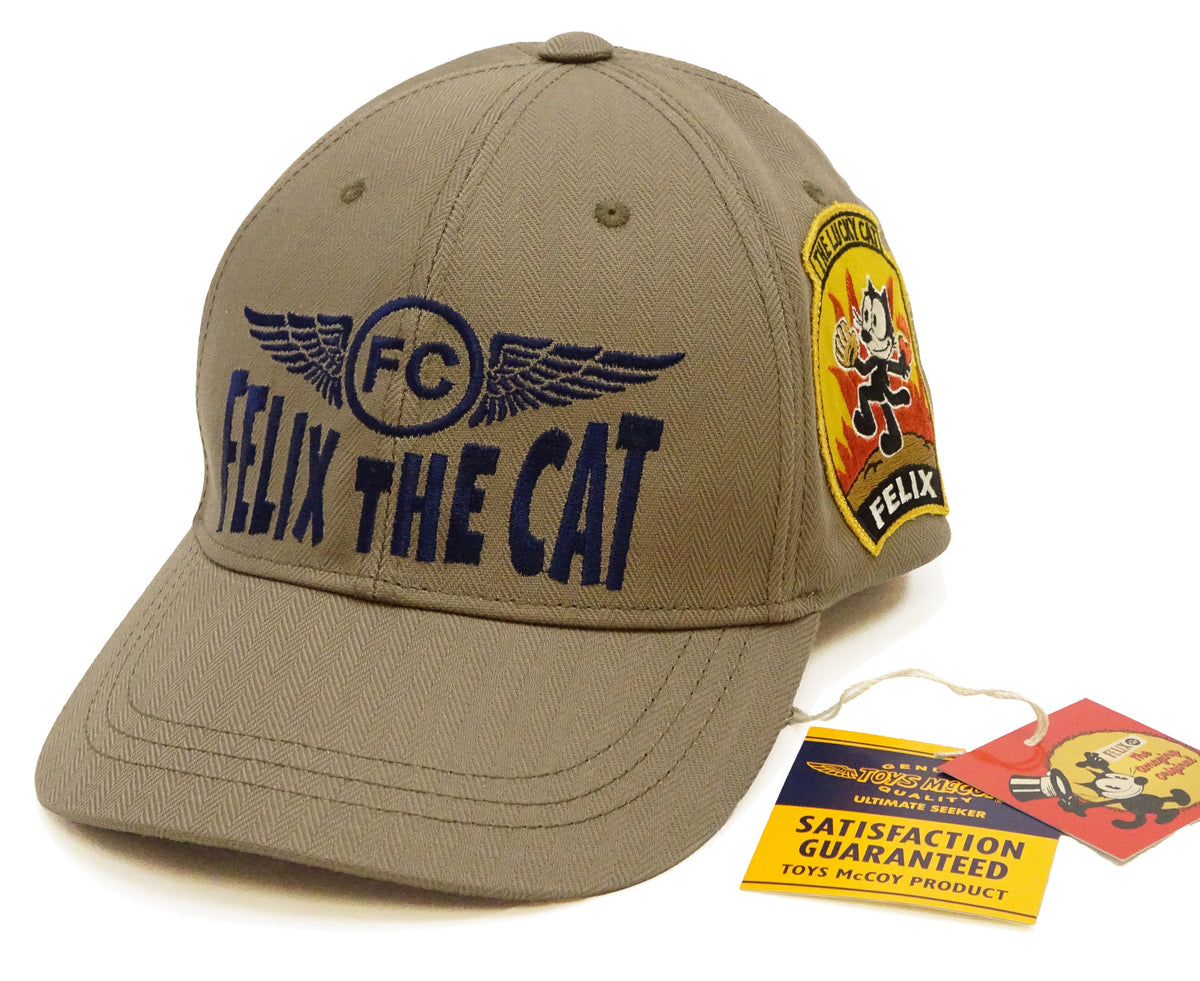 TOYS McCOY Men's Felix the Cat Non-Mesh Herringbone Twill 6-Panel Baseball Cap with Leather Strap Back, Made in Japan (TMA2601 041 Khaki)