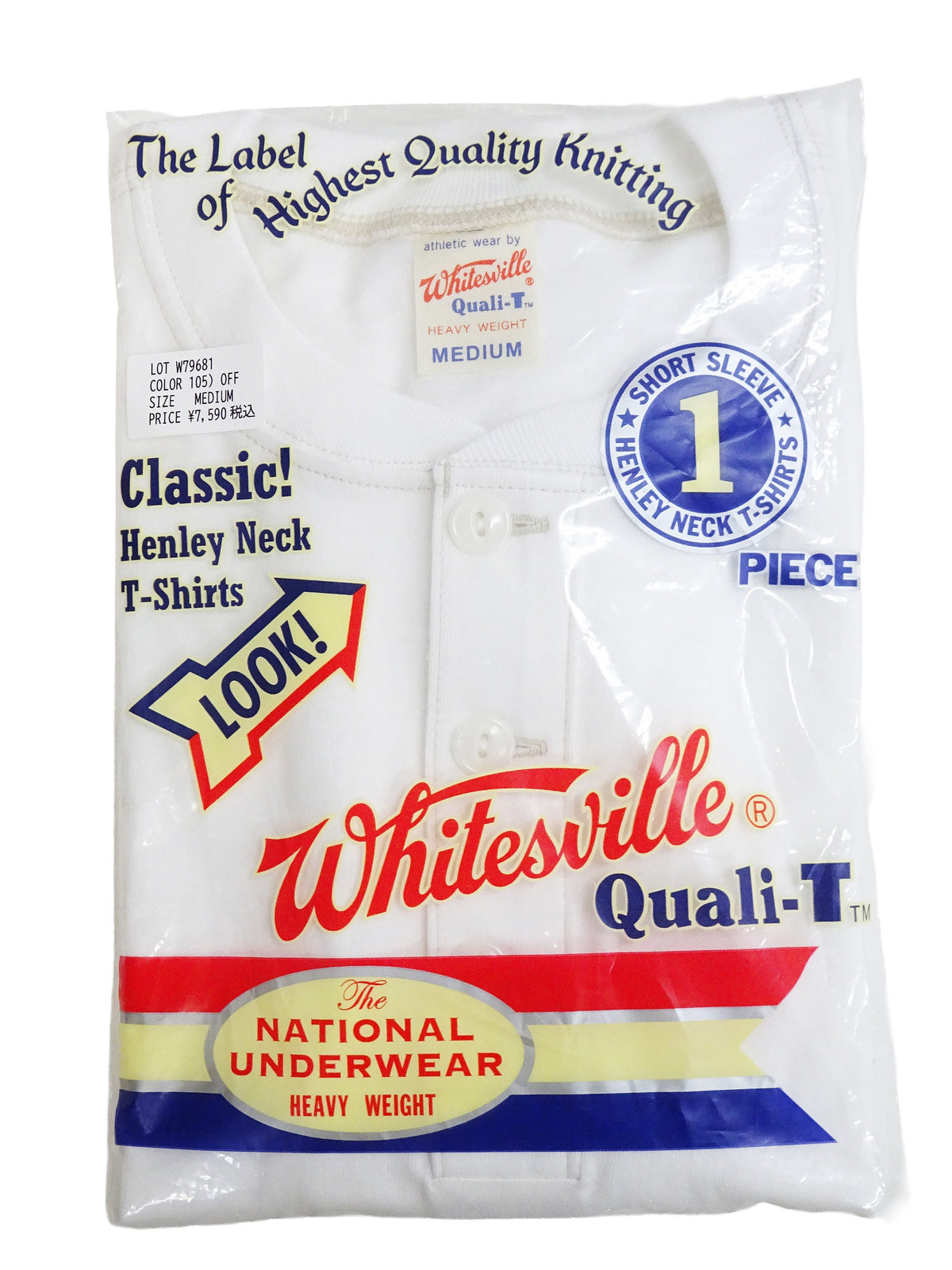 Whitesville Men's Short-Sleeve Henley T-Shirt, 100% Cotton Tubular-Knit Jersey, Slim Fit, One-Pack, Made in Japan (WV79681 105 Off-White)