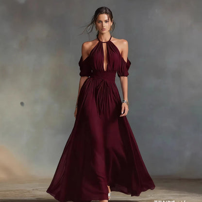 Solid-Color Halter Neck Midi Dress – 4 Colors, S–2XL
