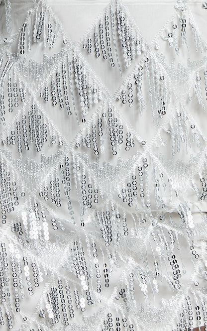 Khrizza Mini Skirt - Sequin Diamond Mesh Skirt in White/Silver