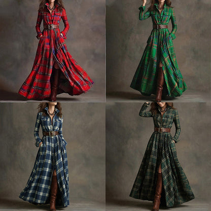 Women's Printed Lapel Slim-Fit Dress – Elegant Commuter Style