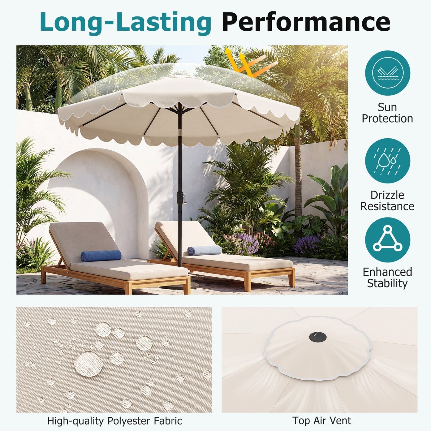 10 FT Patio Umbrella with Push Button Tilt and Crank