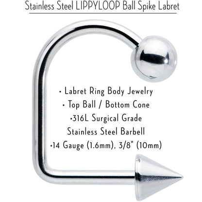 14G Stainless Steel LIPPYLOOP Ball Spike Labret