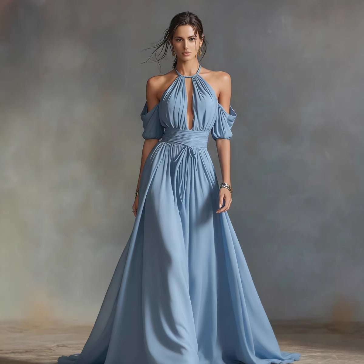 Solid-Color Halter Neck Midi Dress – 4 Colors, S–2XL