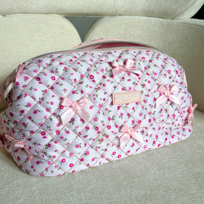 Expandable Makeup Bag - Quilted Pink Watercolour Flowers
