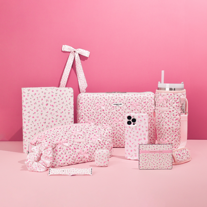 Expandable Makeup Bag - Quilted Pink Watercolour Flowers