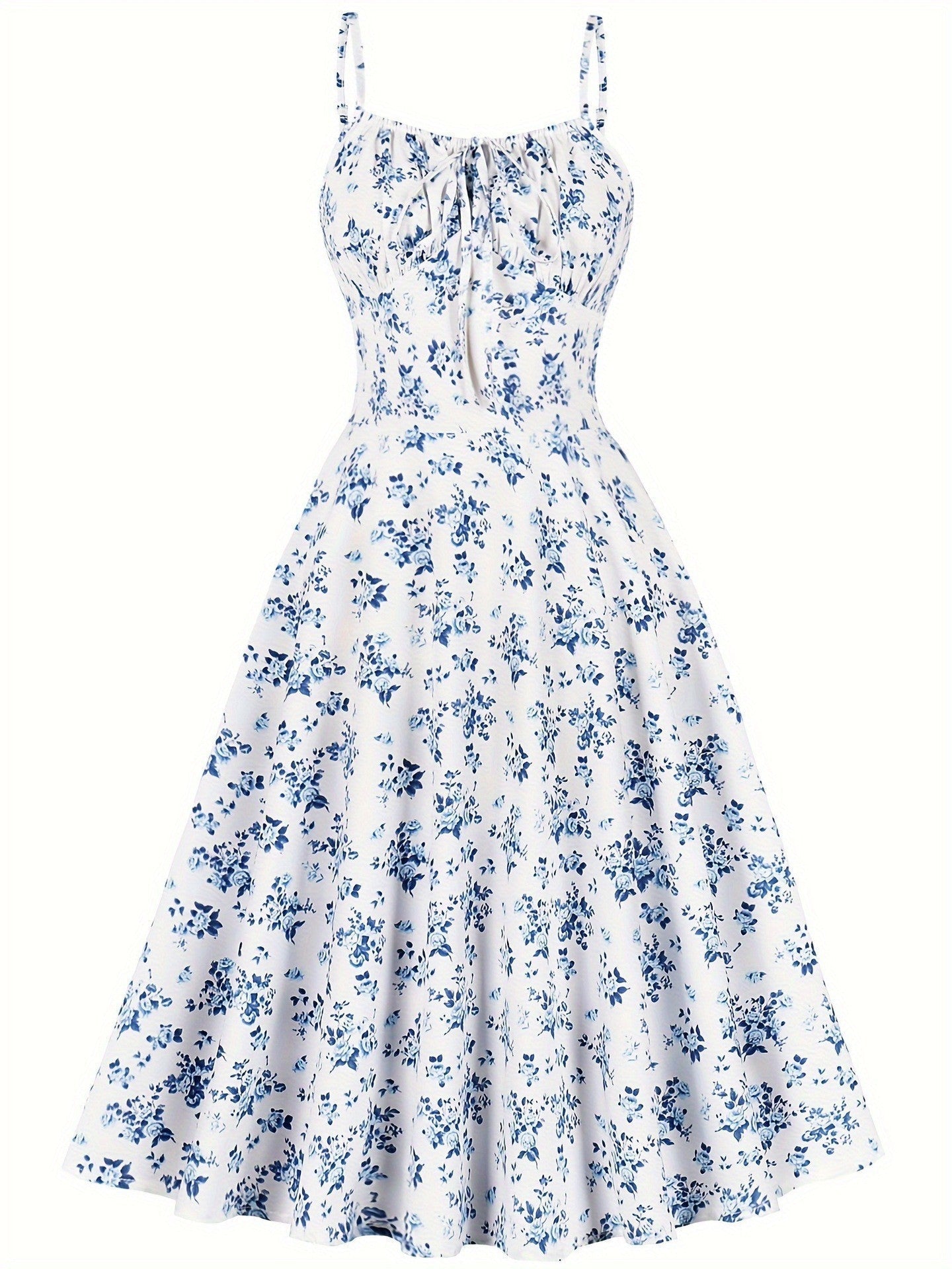 Floral Backless Bow-Tie Strappy Maxi Dress – Black & Blue, S–XXL