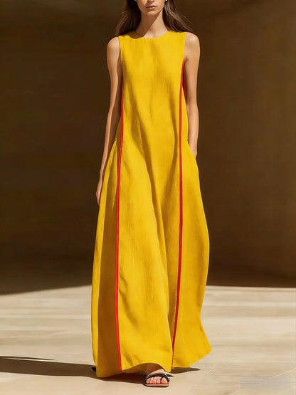 Women's Linen Sleeveless Loose Striped Maxi Dress