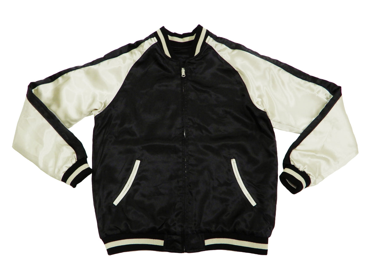 Japanesque Men's Japanese Souvenir Jacket Japan Art Fujin and Raijin Embroidered Sukajan 3RSJ-003 Black/Off
