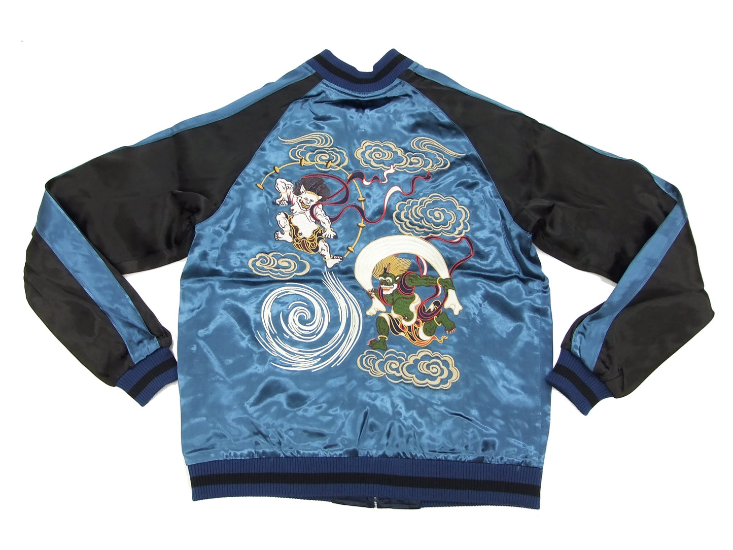 Japanesque Japanese Souvenir Jacket 3RSJ-003 Fujin Raijin Men's Sukajan Blue/Black