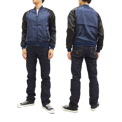 Japanesque Japanese Souvenir Jacket 3RSJ-003 Fujin Raijin Men's Sukajan Blue/Black