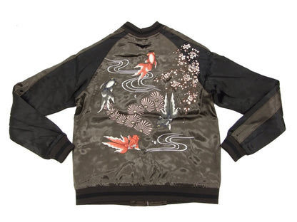 Japanesque Japanese Souvenir Jacket 3RSJ-015 goldfish Men's Sukajan Charcoal-Gray/Black