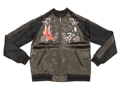 Japanesque Japanese Souvenir Jacket 3RSJ-015 goldfish Men's Sukajan Charcoal-Gray/Black