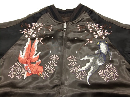 Japanesque Japanese Souvenir Jacket 3RSJ-015 goldfish Men's Sukajan Charcoal-Gray/Black