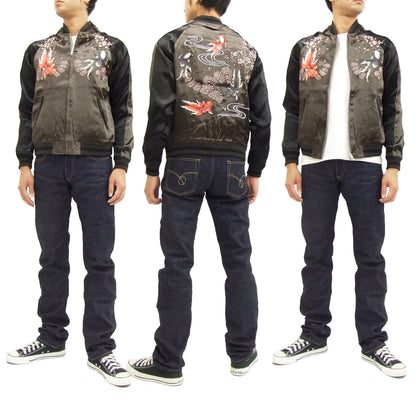 Japanesque Japanese Souvenir Jacket 3RSJ-015 goldfish Men's Sukajan Charcoal-Gray/Black