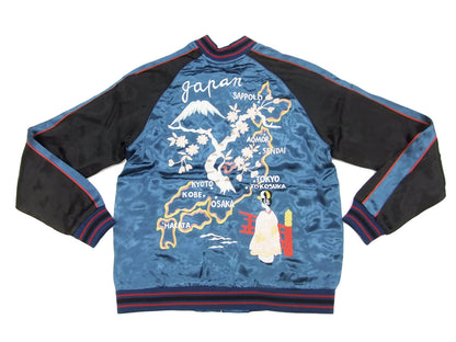 Japanesque Japanese Souvenir Jacket 3RSJ-029 Japan map Men's Sukajan Navy-Blue/Black