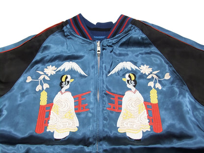 Japanesque Japanese Souvenir Jacket 3RSJ-029 Japan map Men's Sukajan Navy-Blue/Black