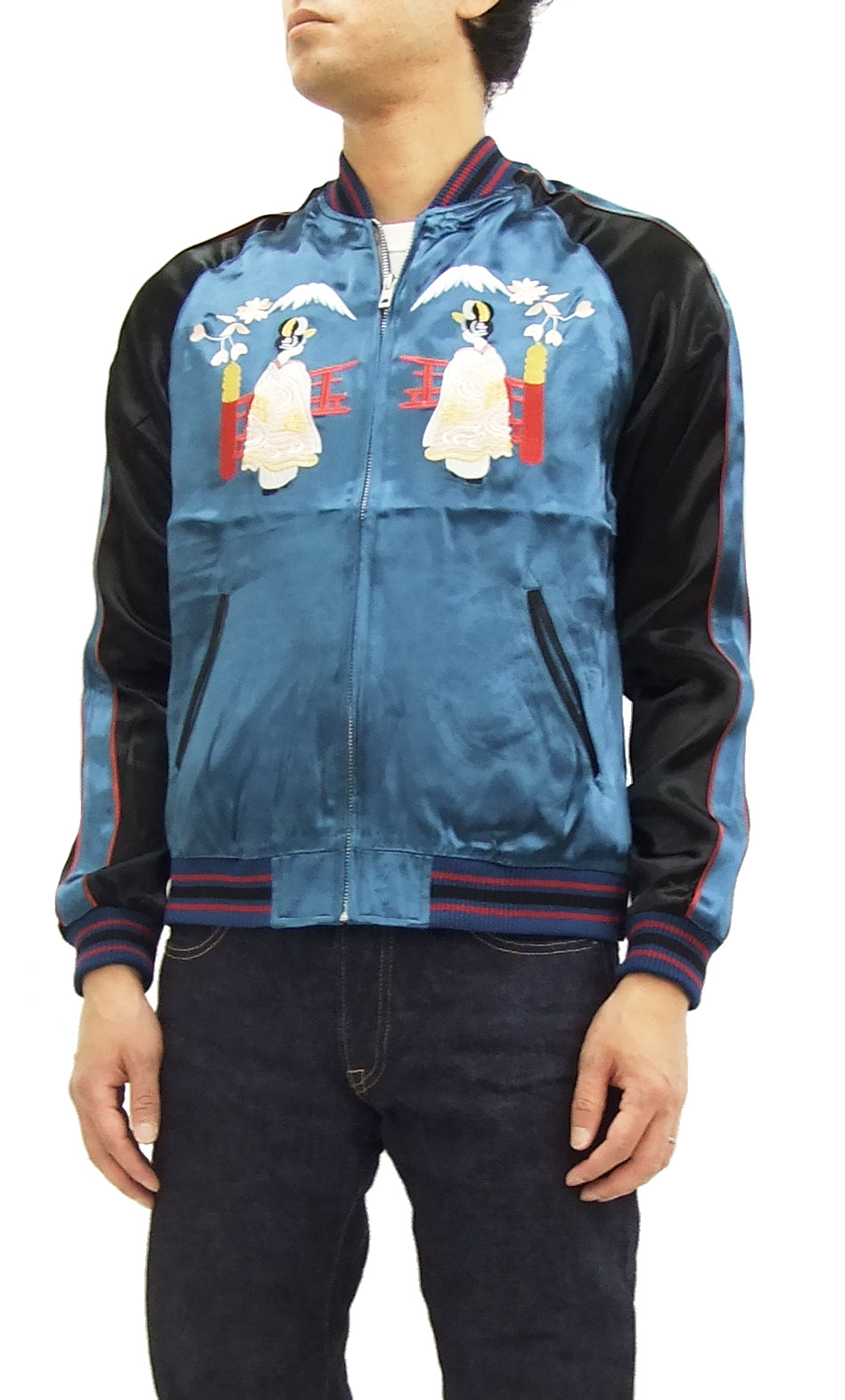 Japanesque Japanese Souvenir Jacket 3RSJ-029 Japan map Men's Sukajan Navy-Blue/Black