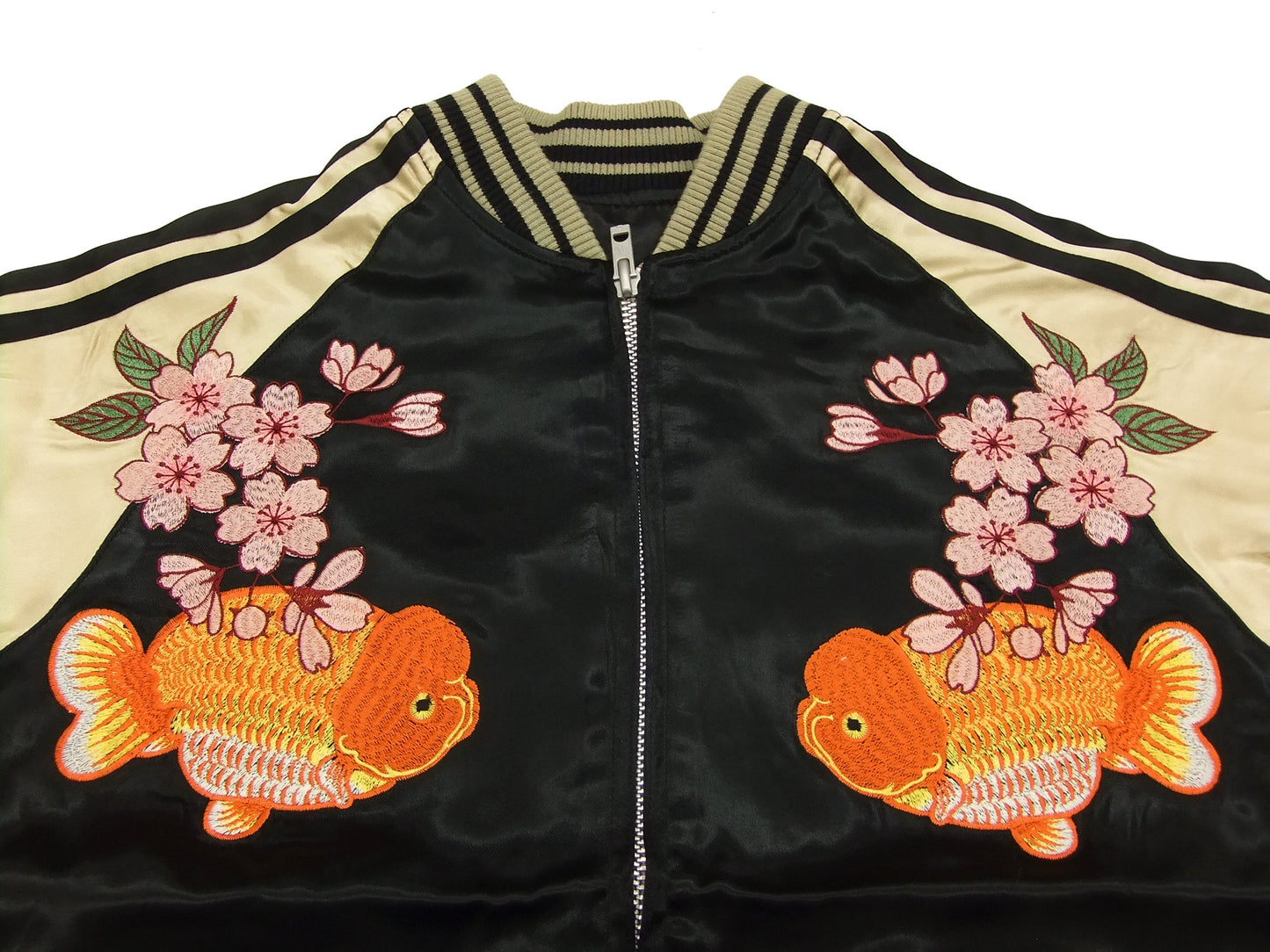 Japanesque Script Japanese Souvenir Jacket 3RSJ-031 Goldfish Men's Sukajan Black/Gold