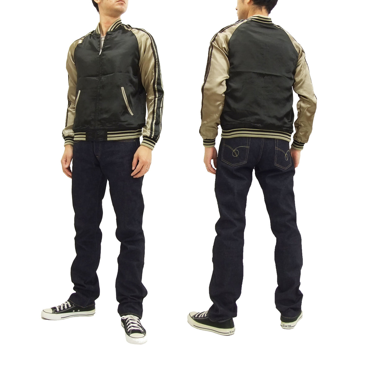 Japanesque Script Japanese Souvenir Jacket 3RSJ-031 Goldfish Men's Sukajan Black/Gold