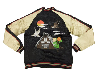 Japanesque Script Japanese Souvenir Jacket 3RSJ-034 Sparrows Men's Sukajan Black/Gold