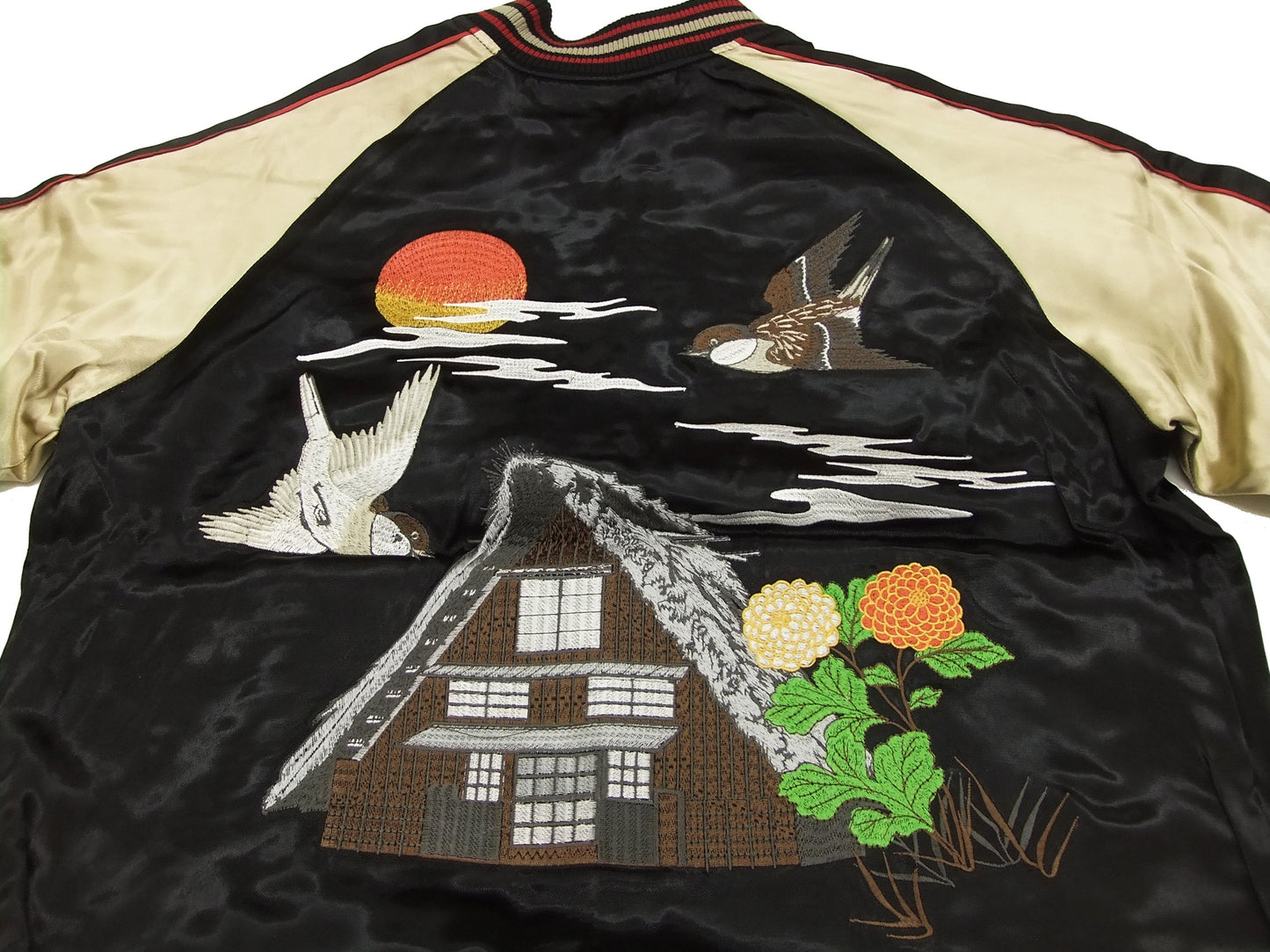 Japanesque Script Japanese Souvenir Jacket 3RSJ-034 Sparrows Men's Sukajan Black/Gold