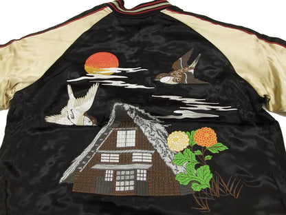 Japanesque Script Japanese Souvenir Jacket 3RSJ-034 Sparrows Men's Sukajan Black/Gold