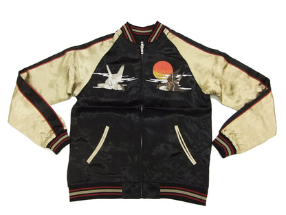 Japanesque Script Japanese Souvenir Jacket 3RSJ-034 Sparrows Men's Sukajan Black/Gold
