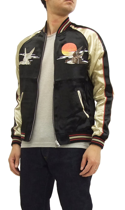 Japanesque Script Japanese Souvenir Jacket 3RSJ-034 Sparrows Men's Sukajan Black/Gold