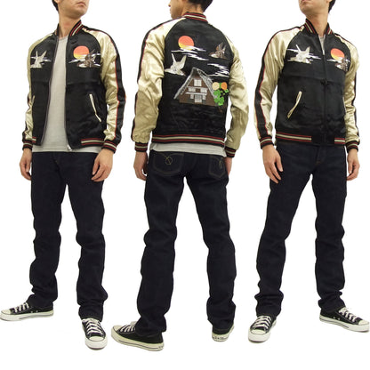 Japanesque Script Japanese Souvenir Jacket 3RSJ-034 Sparrows Men's Sukajan Black/Gold