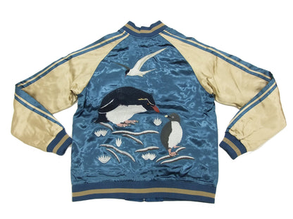 Japanesque Script Japanese Souvenir Jacket 3RSJ-036 Penguin Men's Sukajan Blue/Gold