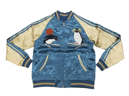 Japanesque Script Japanese Souvenir Jacket 3RSJ-036 Penguin Men's Sukajan Blue/Gold