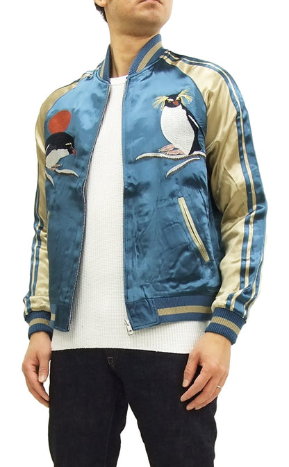 Japanesque Script Japanese Souvenir Jacket 3RSJ-036 Penguin Men's Sukajan Blue/Gold