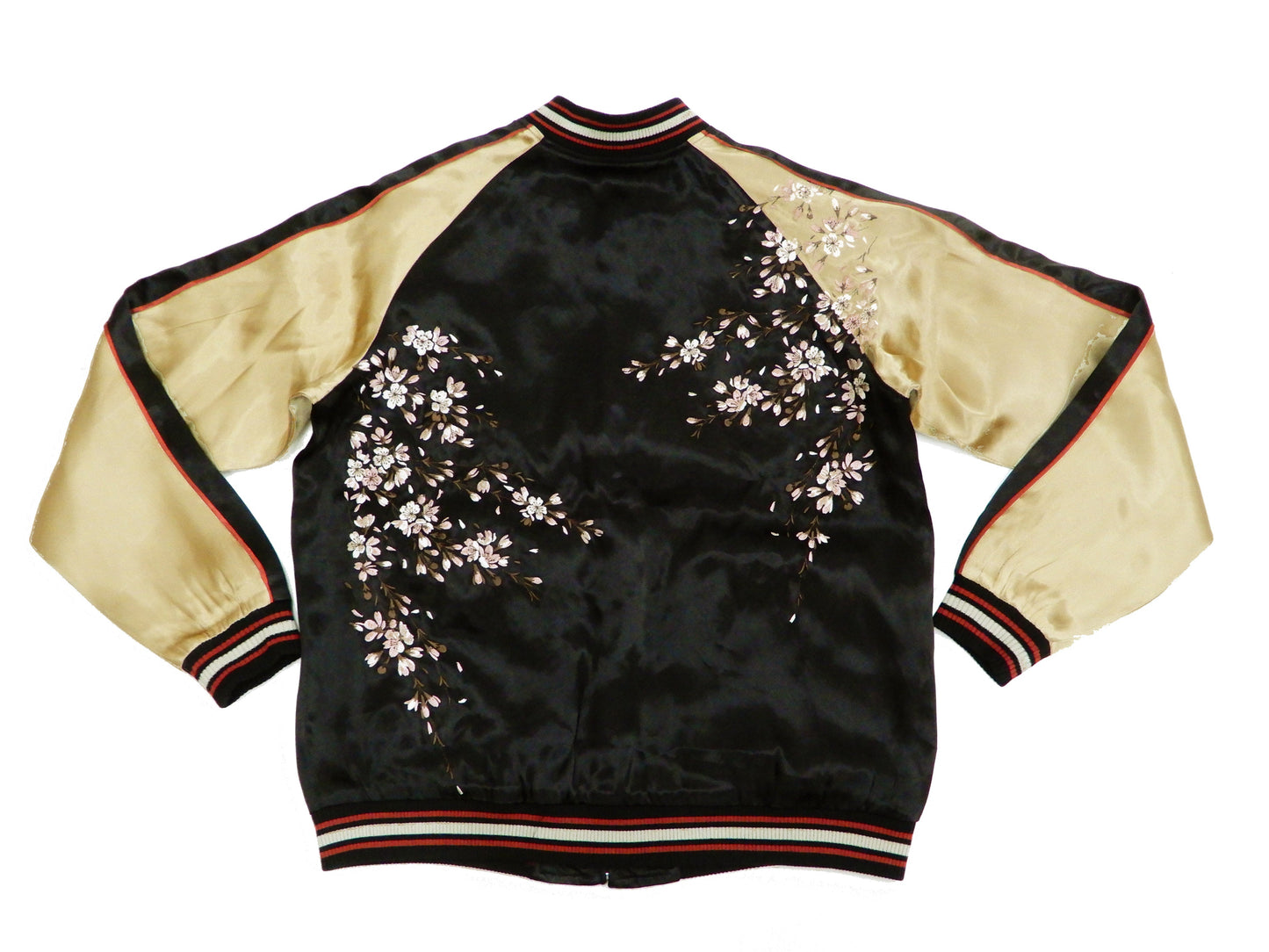 Japanesque Men's Japanese Souvenir Jacket Weeping Cherry Sukajan 3RSJ-038 Black/Beige