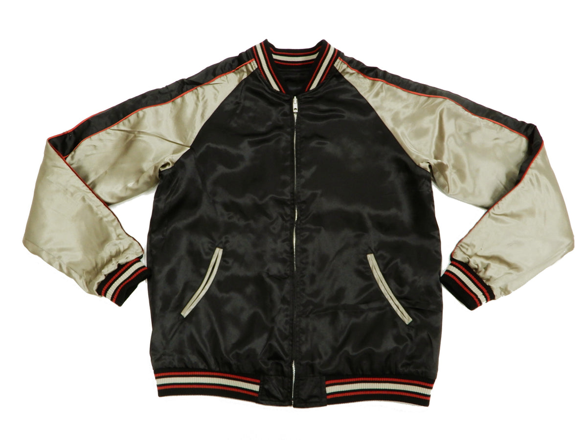 Japanesque Men's Japanese Souvenir Jacket Weeping Cherry Sukajan 3RSJ-038 Black/Beige